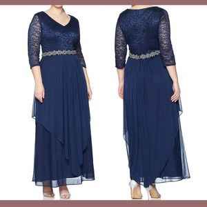 NEW Alex Evenings [ PLUS 18W ]‎ V-Neck Lace Embellished Waist Gown